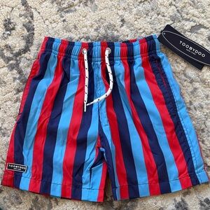 Toobydoo Red, Light Blue & Navy Striped Swim Shorts